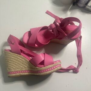Pink Wedges with wrap around tie